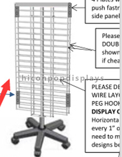 Supports d'affichage de grille de fil en métal, parquetant le double rayonnage dégrossi de présentoir