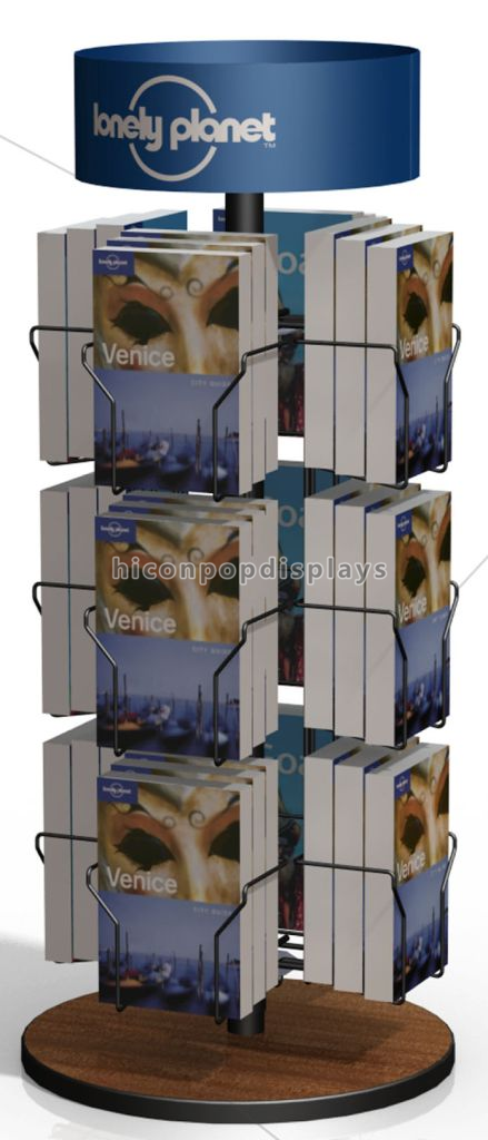 Supports d'affichage en bois de plancher gris-foncé rotatifs pour la vente de livres