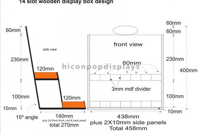 Boîte de présentation en bois adaptée aux besoins du client de plan de travail de logo 458 * 270 * 400mm pour le magasin de détail