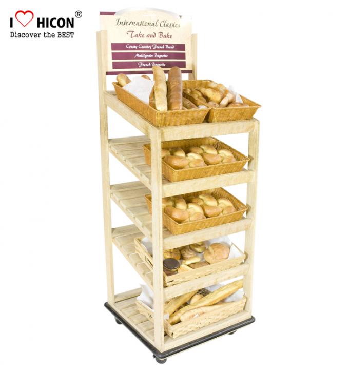Plancher au détail tenant le présentoir en bois de pain pour le magasin/épiceries de boulangerie