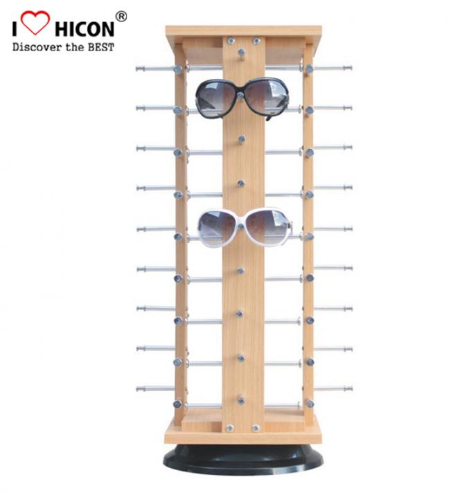 Présentoir tournant en bois de placage de lunettes de soleil de Rod en métal pour 30 paires d'Eyewear