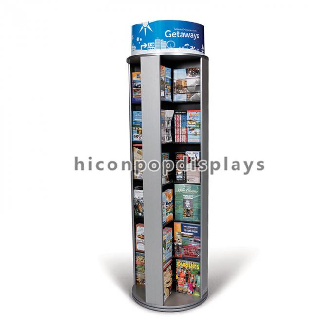 Le magasin de détail debout libre montre le support d'affichage en bois tournant rond de magazine de montages