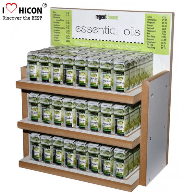 Optimisez le support d'affichage en bois d'huile essentielle de sécrétions cutanées de présentoirs de ventes
